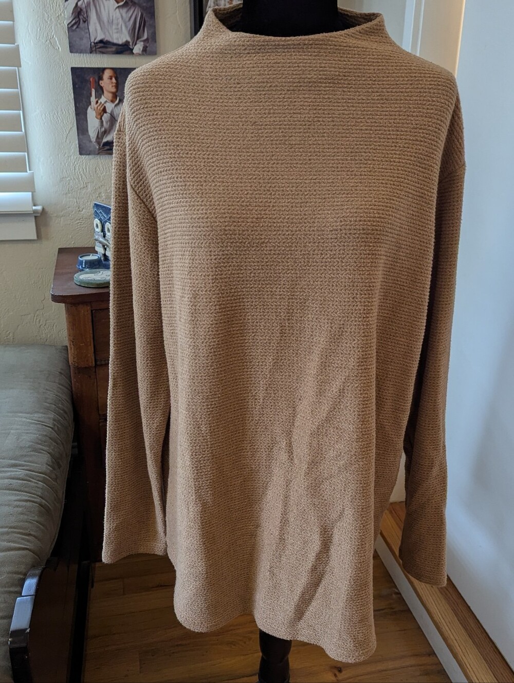 Lands' End Camel Knit Funnel Neck Tunic Sweater Size L(14-16)